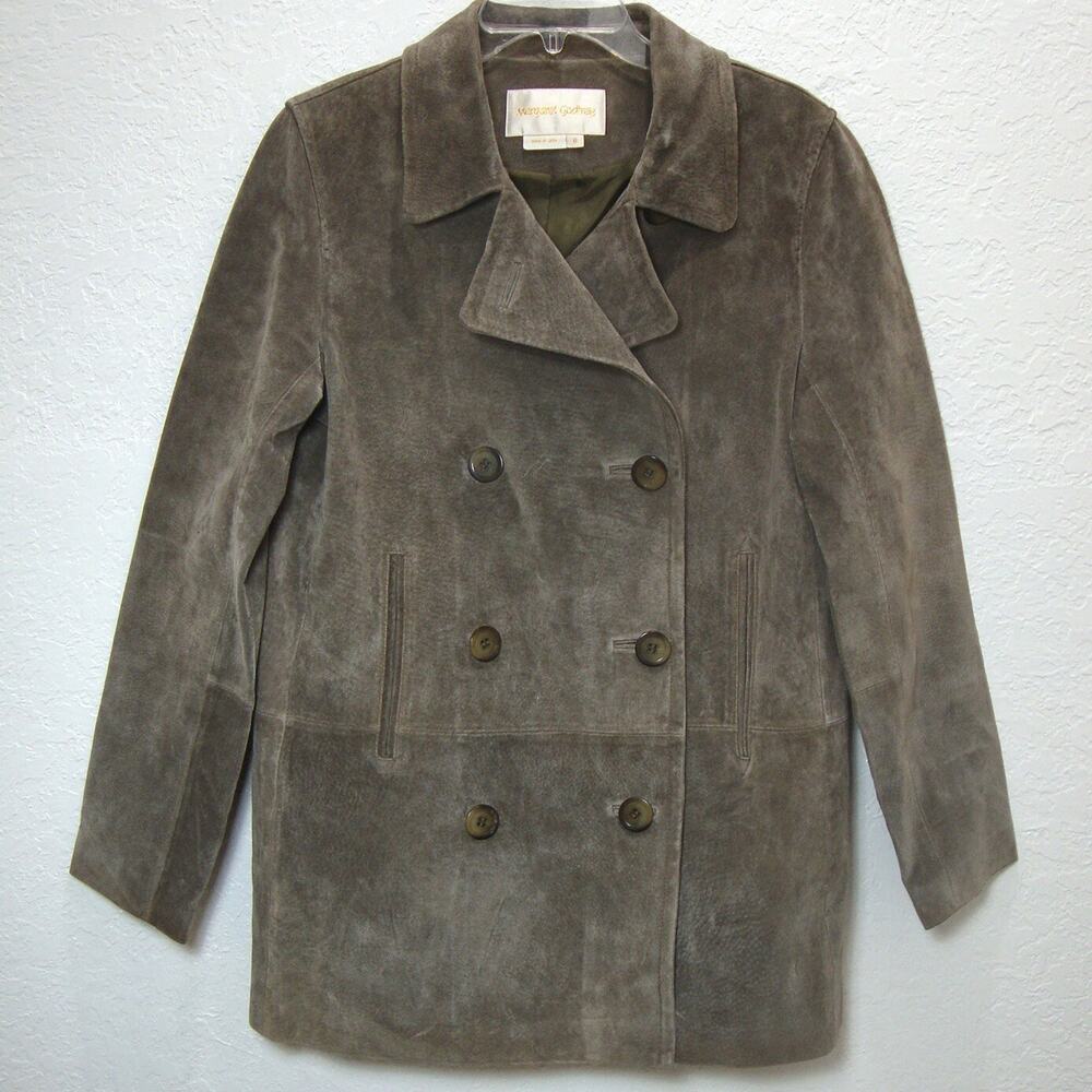 Vintage Margaret Godfrey Gray Suede Coat SZ M Fully Lined Button Front Jacket